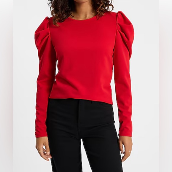 Express Tops - EXPRESS Crew Neck Puff Long Sleeve Tee SMALL Lipstick Red Blouse Top